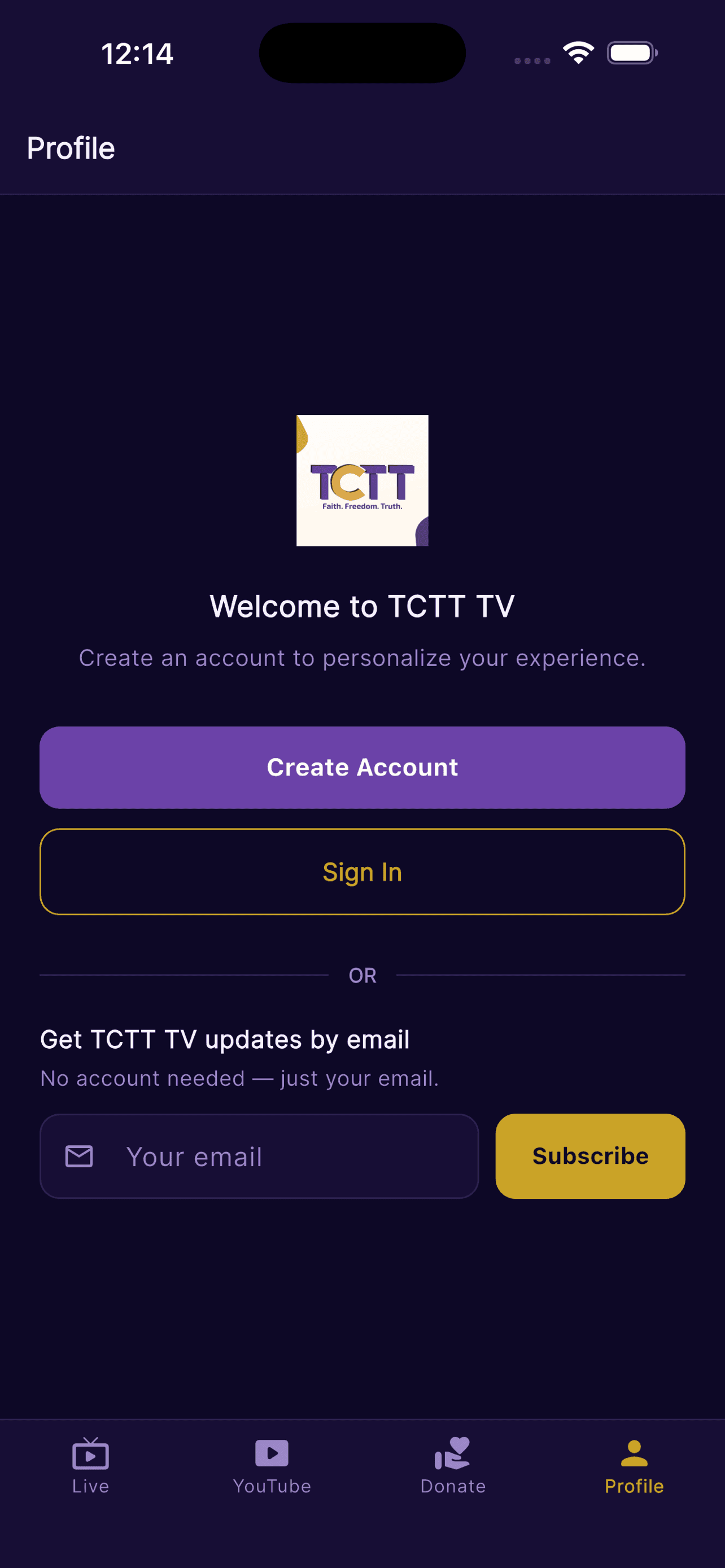 TCTT TV app — Your profile